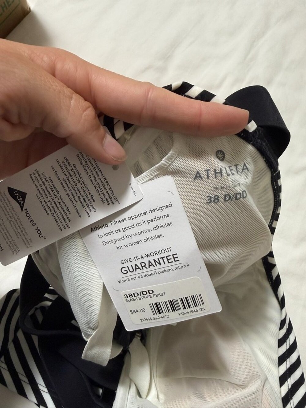 NWT Athleta 38 D/DD Black White Stripe Bra Cup Tankini Swim Top - Picture 2 of 3
